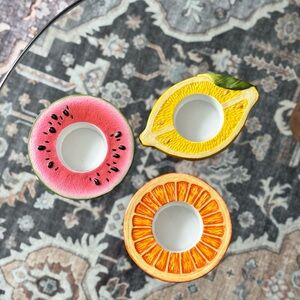 Set of 3 Fruit Ceramic Tealight Holders - Watermelon, Lemon, Orange